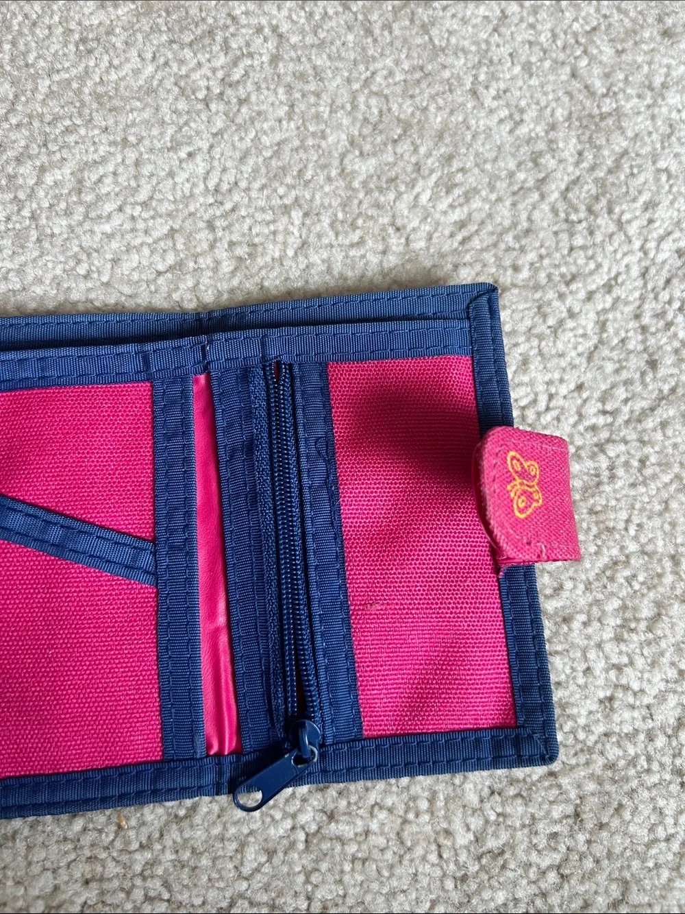 Disney Pink Trifold Wallet with Yellow Embroidery and Navy Trim